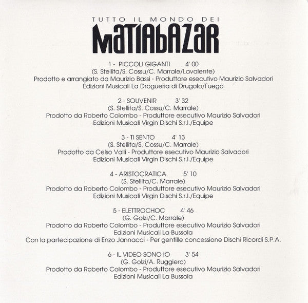 Matia Bazar : Tutto Il Mondo Dei Matia Bazar (CD, Comp)