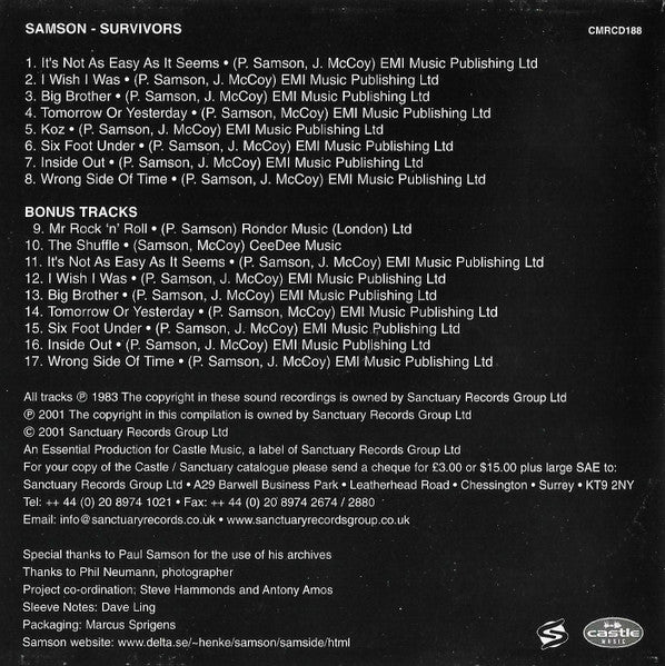 Samson (3) : Survivors (CD, Album, RE)