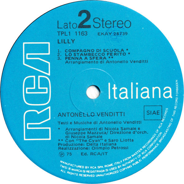Antonello Venditti : Lilly (LP, Album)