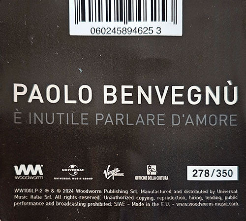 Paolo Benvegnù : È Inutile Parlare D'Amore (CD, Album)