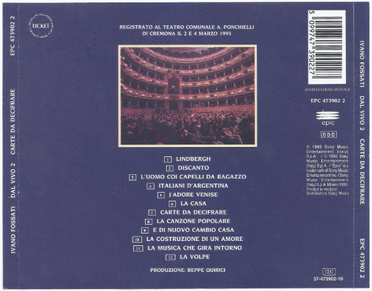 Ivano Fossati : Dal Vivo Volume 2: Carte Da Decifrare (CD, Album, RE)