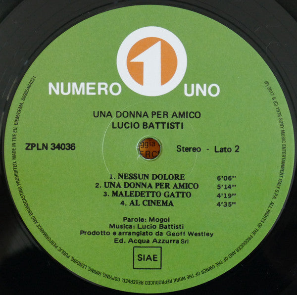 Lucio Battisti : Una Donna Per Amico (LP, Album, RE, RM, Gat)