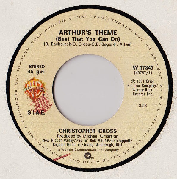 Christopher Cross : Arthur's Theme (Best That You Can Do) (7")
