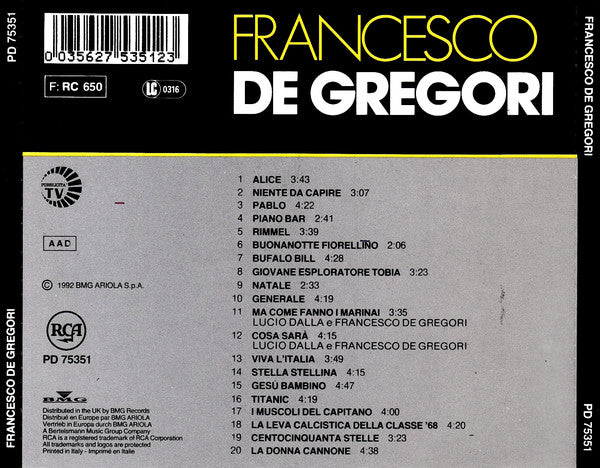Francesco De Gregori : Francesco De Gregori (CD, Comp, RE)