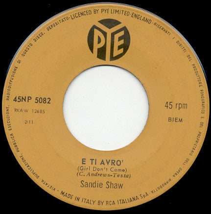 Sandie Shaw : E Ti Avrò  (7", Mono)