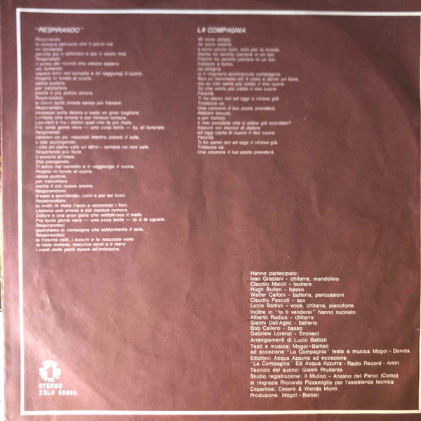 Lucio Battisti : Lucio Battisti, La Batteria, Il Contrabbasso, Eccetera (LP, Album, Cam)