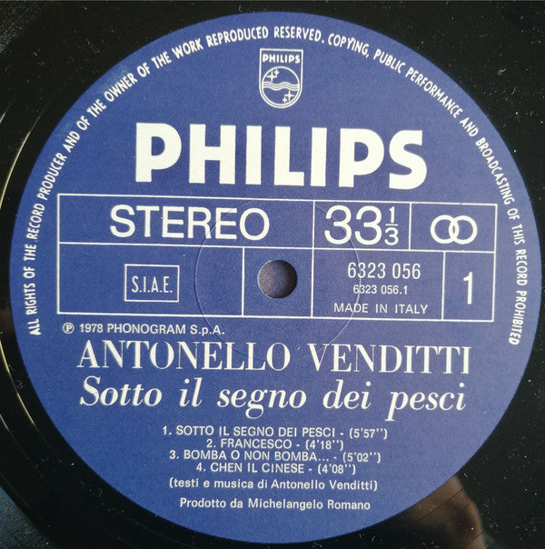 Antonello Venditti : Sotto Il Segno Dei Pesci (LP, Album, Gat)