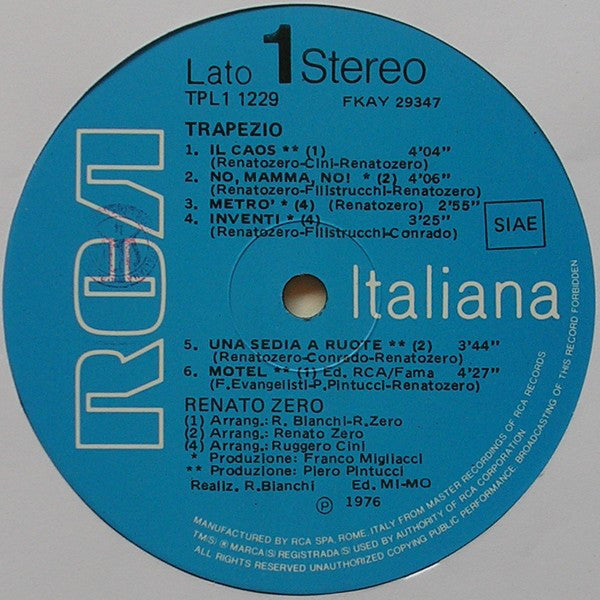 Renato Zero : Trapezio (LP, Album)