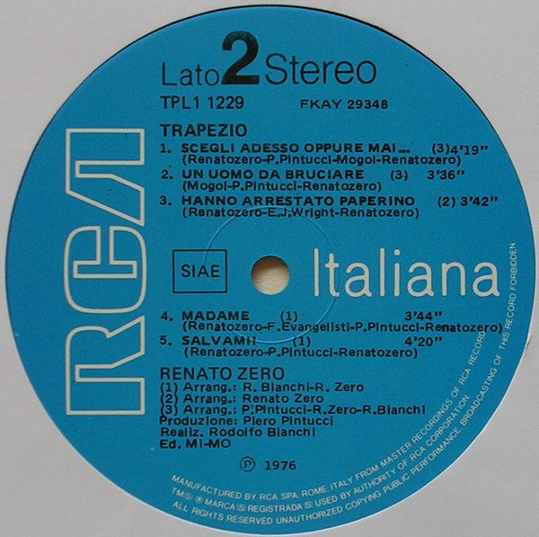Renato Zero : Trapezio (LP, Album)