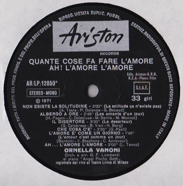 Ornella Vanoni : Ah! L'Amore L'Amore Quante Cose Fa Fare L'Amore (LP, Album, Gat)