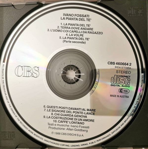 Ivano Fossati : La Pianta Del Te' (CD, Album, RE)