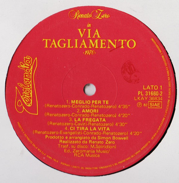 Renato Zero : Via Tagliamento 1965●1970 (2xLP, Album, Gat)