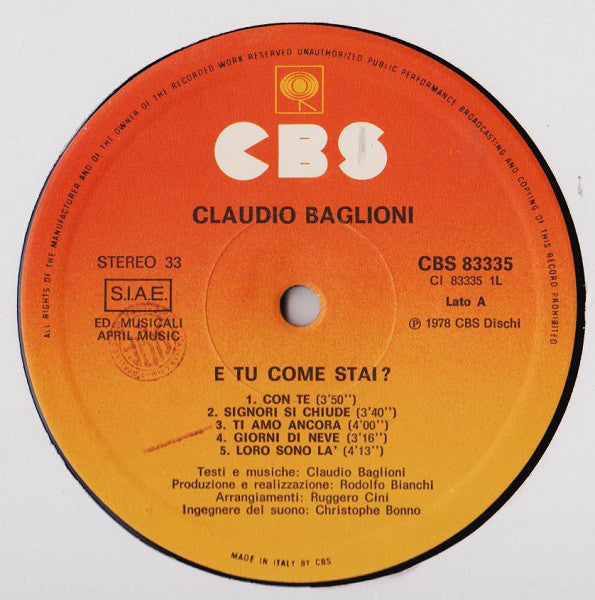 Claudio Baglioni : E Tu Come Stai? (LP, Album, Gat)