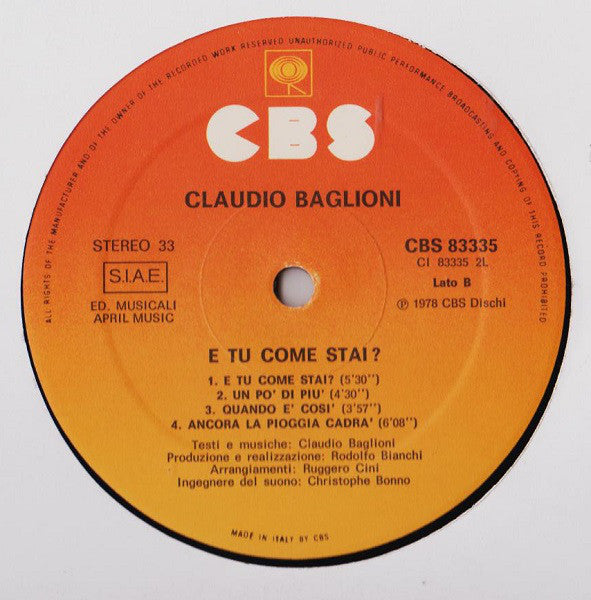 Claudio Baglioni : E Tu Come Stai? (LP, Album, Gat)