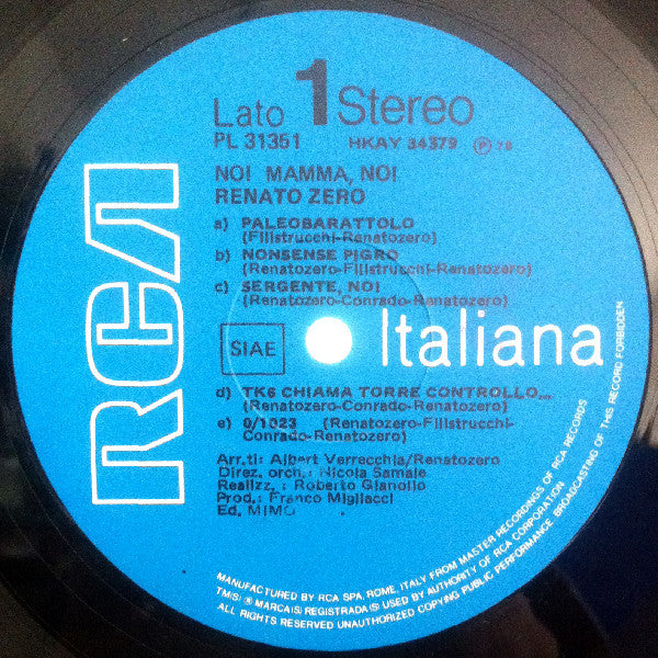 Renato Zero : No! Mamma, No! (LP, Album, RE, Gat)