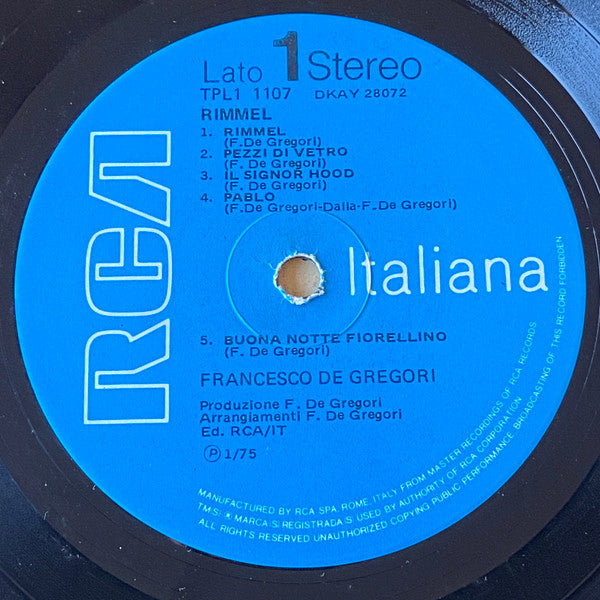 Francesco De Gregori : Rimmel (LP, Album, Cam)