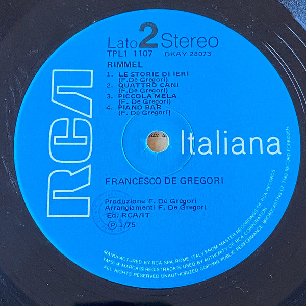 Francesco De Gregori : Rimmel (LP, Album, Cam)