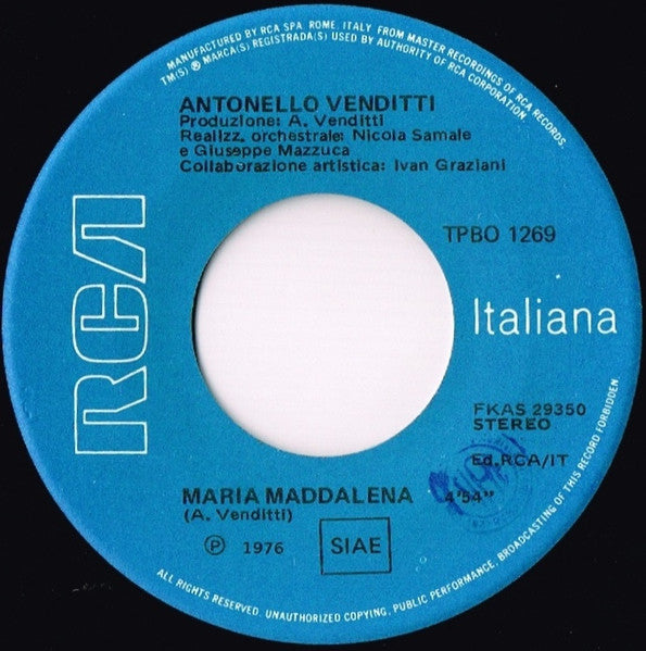 Antonello Venditti : Una Stupida E Lurida Storia D'Amore / Maria Maddalena (7")