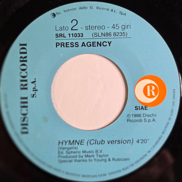 Press Agency : Hymne For Barilla (7")