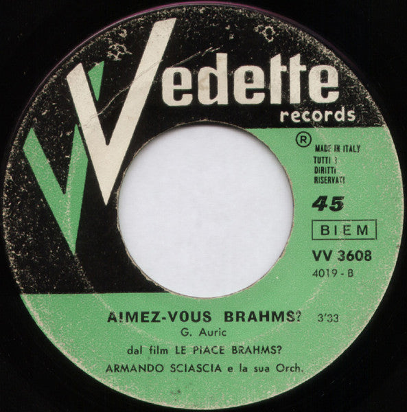 Armando Sciascia E La Sua Orchestra* : Aimez-Vous Brahms? (7")