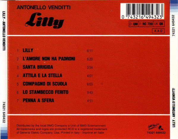 Antonello Venditti : Lilly (CD, Album, RE, Opt)