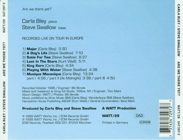 Carla Bley / Steve Swallow : Are We There Yet? (CD, Album)