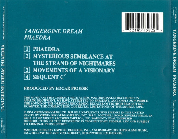 Tangerine Dream : Phaedra (CD, Album, RE)