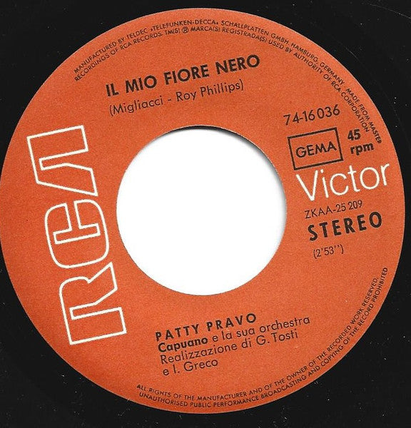 Patty Pravo : Per Te / Il Mio Fiore Nero (7", Single)