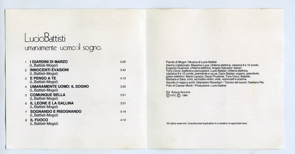 Lucio Battisti : Umanamente Uomo: Il Sogno (CD, Album, RE, No )