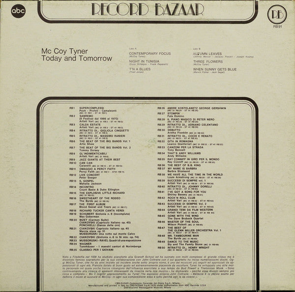 McCoy Tyner : Today And Tomorrow (LP, Album, RE)