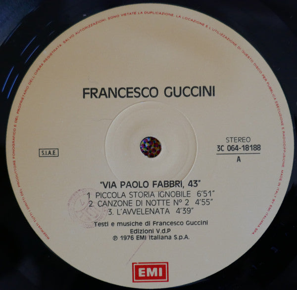 Francesco Guccini : Via Paolo Fabbri 43 (LP, Album, RE)